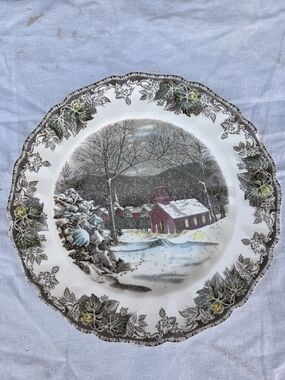 Scenic Winter Village Decorative Dinner Plate - White and Red